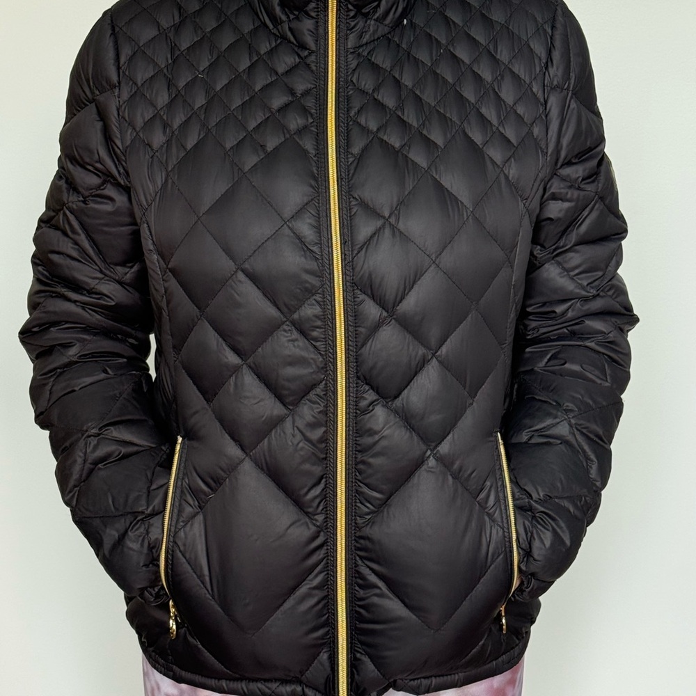 Michael Kors Black Quilted Puffer Jacket with Gold Accents